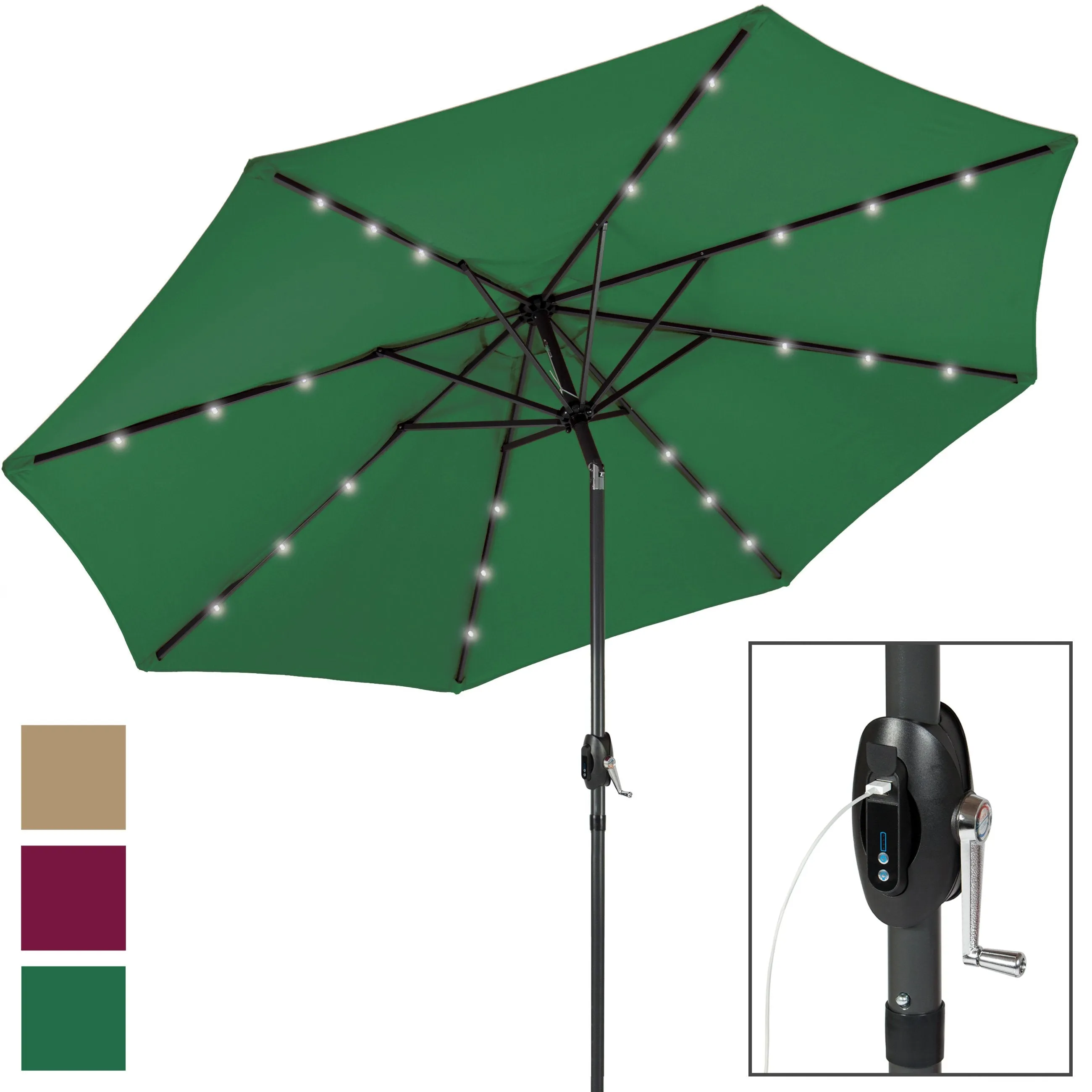 10ft Solar Patio Umbrella w/ USB Charger, Portable Power Bank