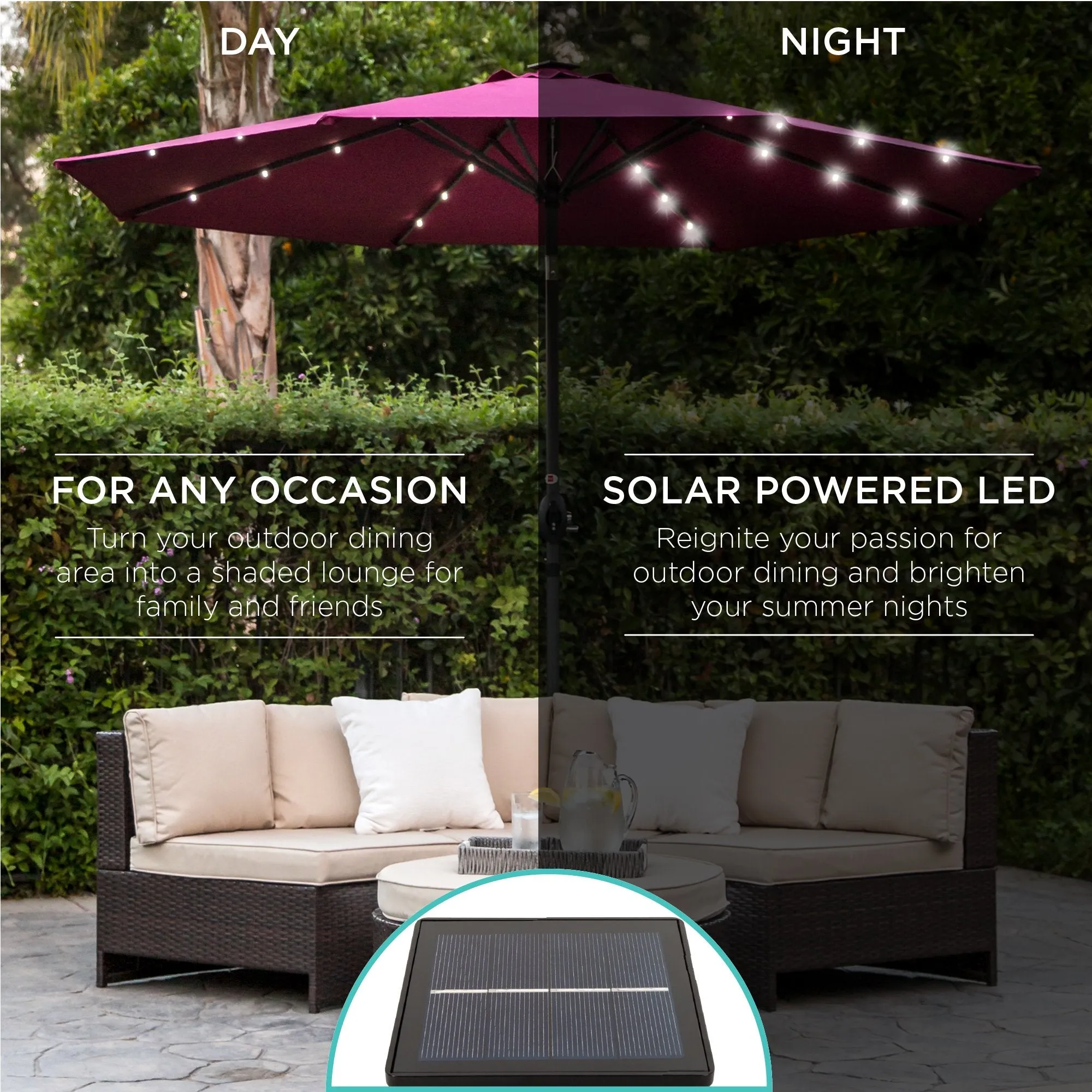 10ft Solar Patio Umbrella w/ USB Charger, Portable Power Bank