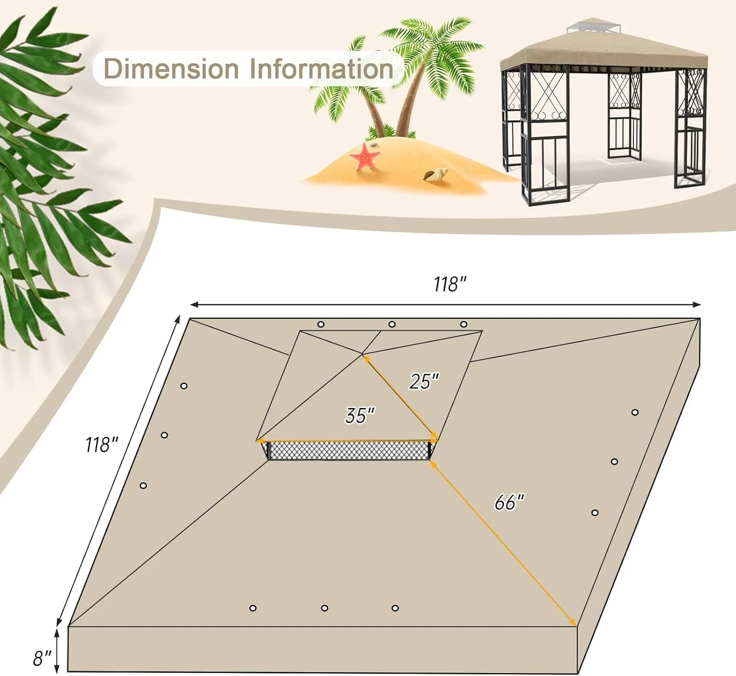 10X10 FT Grill Gazebo Canopy Replacement Top, Pavilion Sunshade Polyester Gazebo Cover with Air Vent, Grill Canopy for Yard Patio Garden & Outdoor BBQ (Khaki)