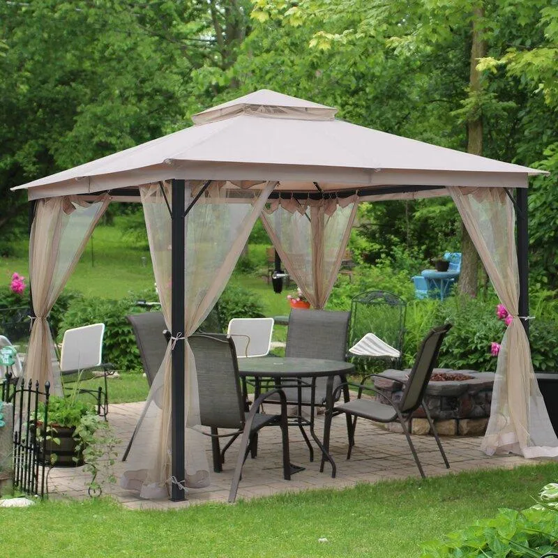 10X10FT Softtop Metal Gazebo,Sturdy Heavy Duty Double Roof Canopy,Galvanized Steel Design Outdoor Tent