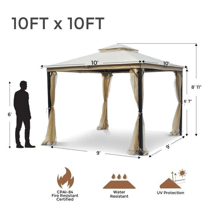 10X10FT Softtop Metal Gazebo,Sturdy Heavy Duty Double Roof Canopy,Galvanized Steel Design Outdoor Tent