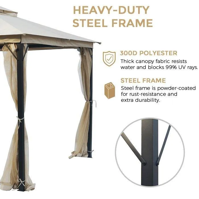 10X10FT Softtop Metal Gazebo,Sturdy Heavy Duty Double Roof Canopy,Galvanized Steel Design Outdoor Tent