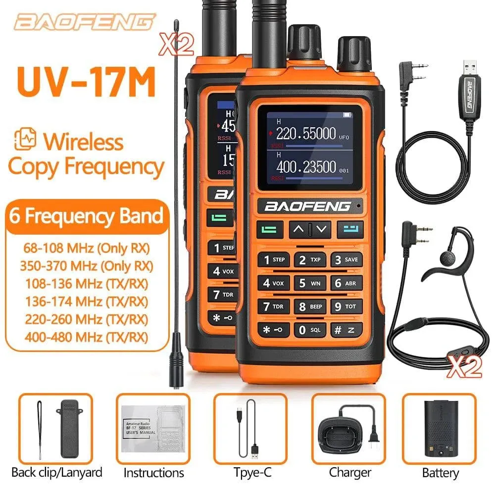 2x Baofeng UV-17M Air Band Walkie Talkie Wireless Copy Frequency NOAA Type-C Long Range UV-5R 17 Pro Portable Ham Two Way Radio