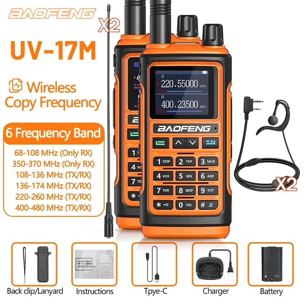 2x Baofeng UV-17M Air Band Walkie Talkie Wireless Copy Frequency NOAA Type-C Long Range UV-5R 17 Pro Portable Ham Two Way Radio