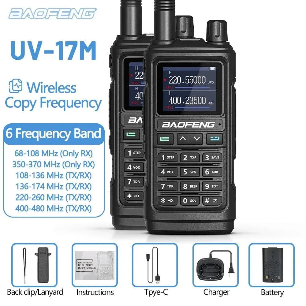 2x Baofeng UV-17M Air Band Walkie Talkie Wireless Copy Frequency NOAA Type-C Long Range UV-5R 17 Pro Portable Ham Two Way Radio