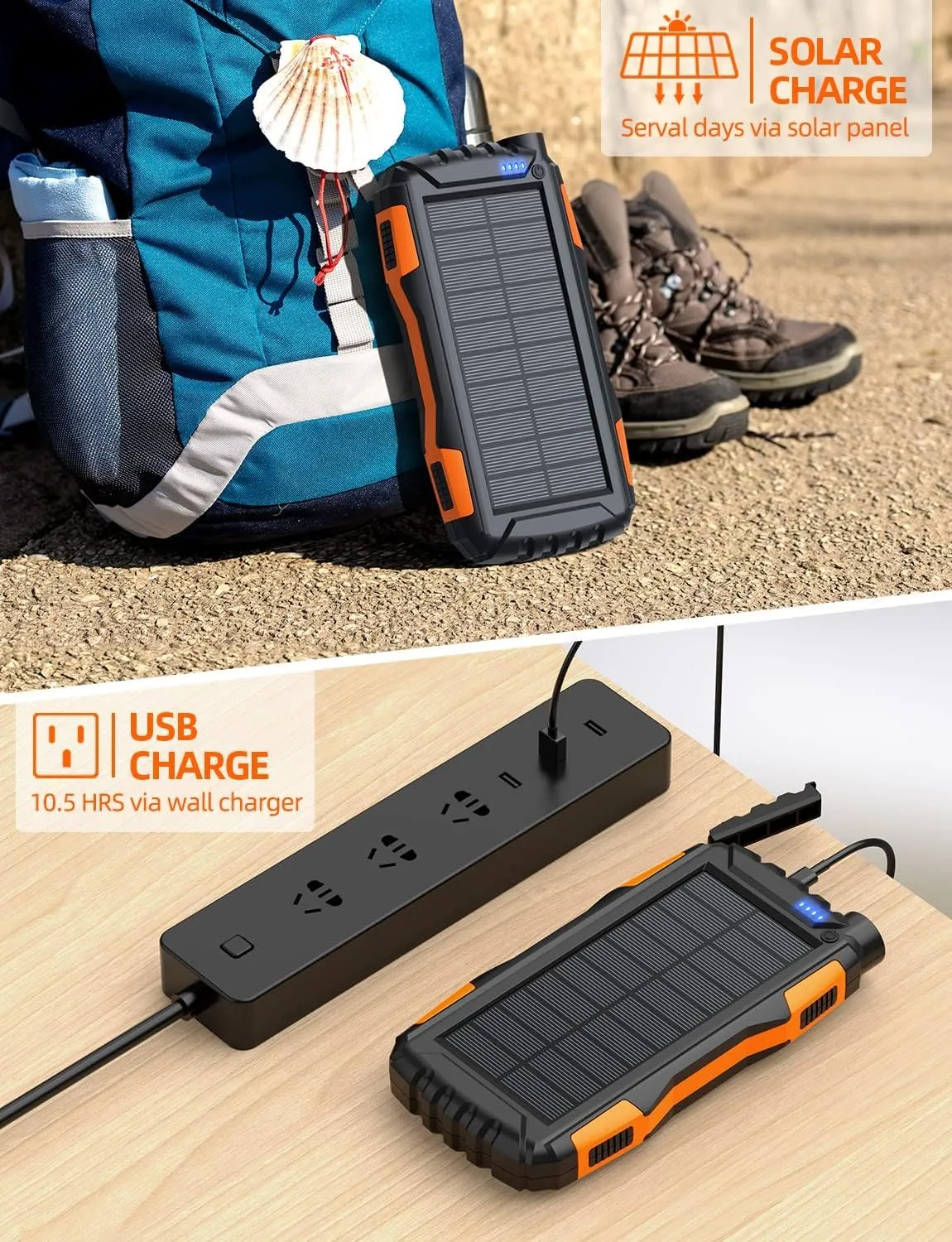 42800mAh Solar Power Bank Portable Fast Charger with Flashlight