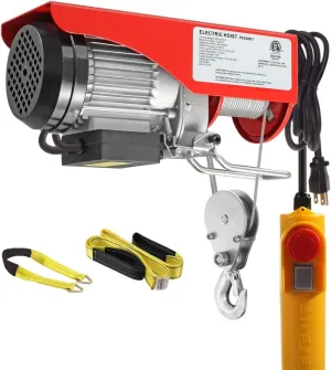 440 Lift Electric Hoist Crane Remote Control Power System, Zinc-Plated Steel Wire Overhead Crane Garage Ceiling Pulley Winch w/Straps (w/Emergency Stop Switch)