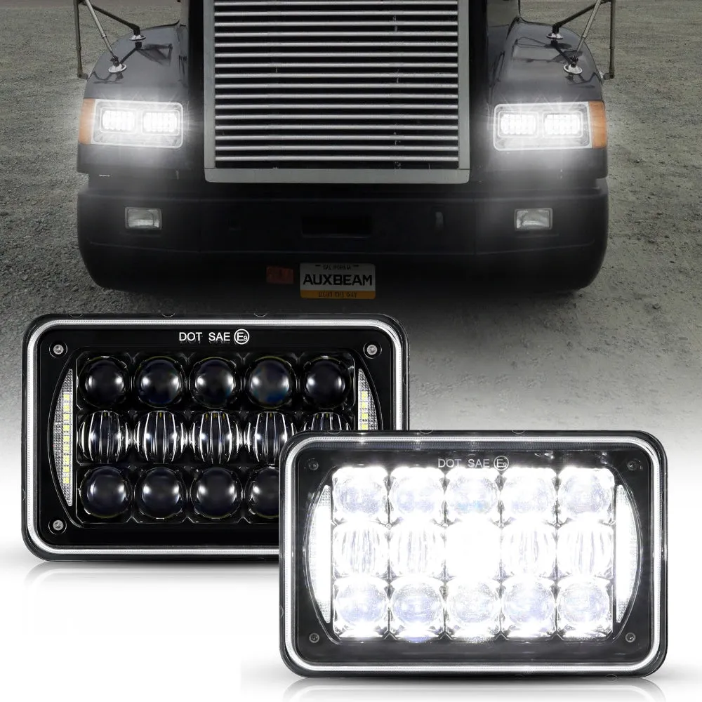 4x6 LED Headlights Rectangular Headlamps Hi/Lo Sealed Beam with DRL DOT Approved Replacement H4651 H4652 H4656 H4666 H6545 Compatible with Peterbil Kenworth Freightliner Ford Trucks