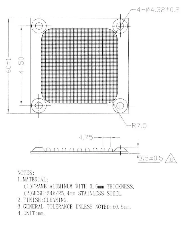 60mm Aluminum Fan Filter Black