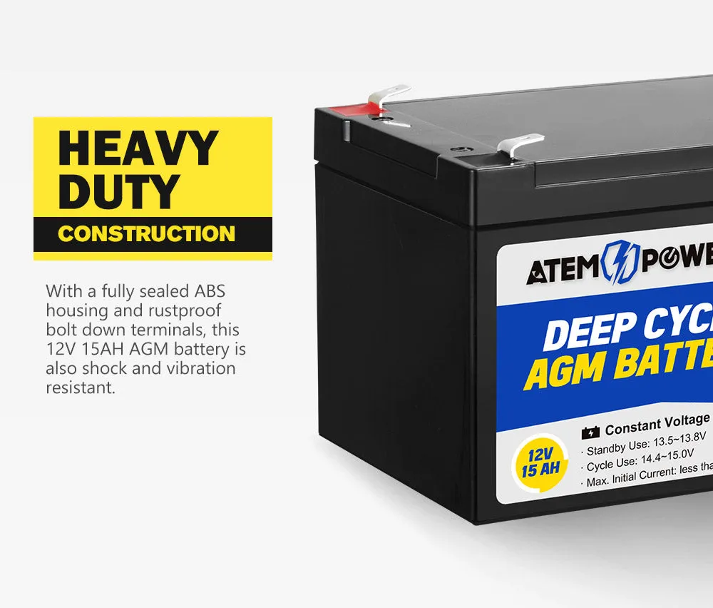 Atem Power 15AH 12V AGM Battery Deep Cycle Camping Marine 4WD Solar SLA Lead Acid