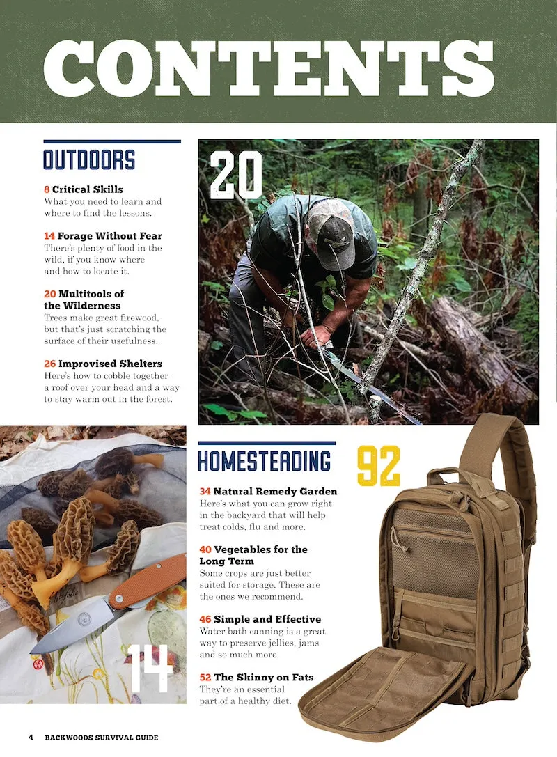 Backwoods Survival Guide - Living Off The Land No. 26: 200  Tips, Spring Foraging, Improvised Shelters, DIY Alarms & Candles, Water Bath Canning, Trap Triggers, Water Filtration, Fire Kit & Gear Guide