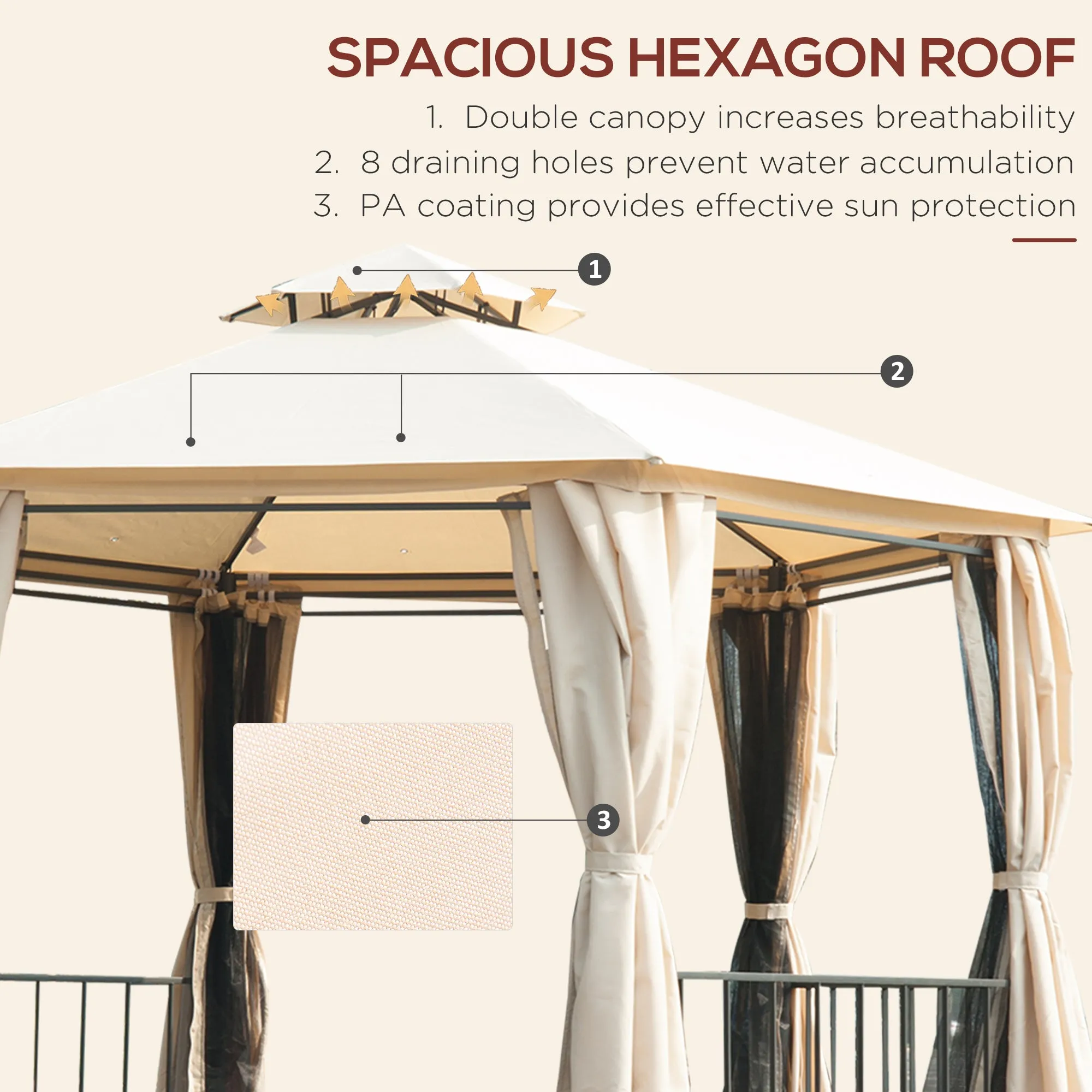 Berton 13 x 13 ft Hexagonal Gazebo Canopy Shelter - Beige