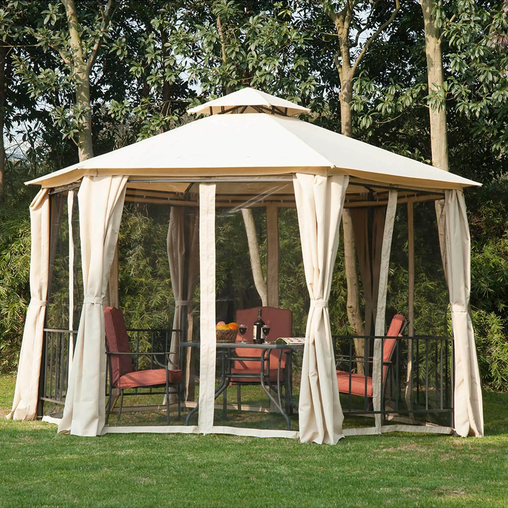 Berton 13 x 13 ft Hexagonal Gazebo Canopy Shelter - Beige