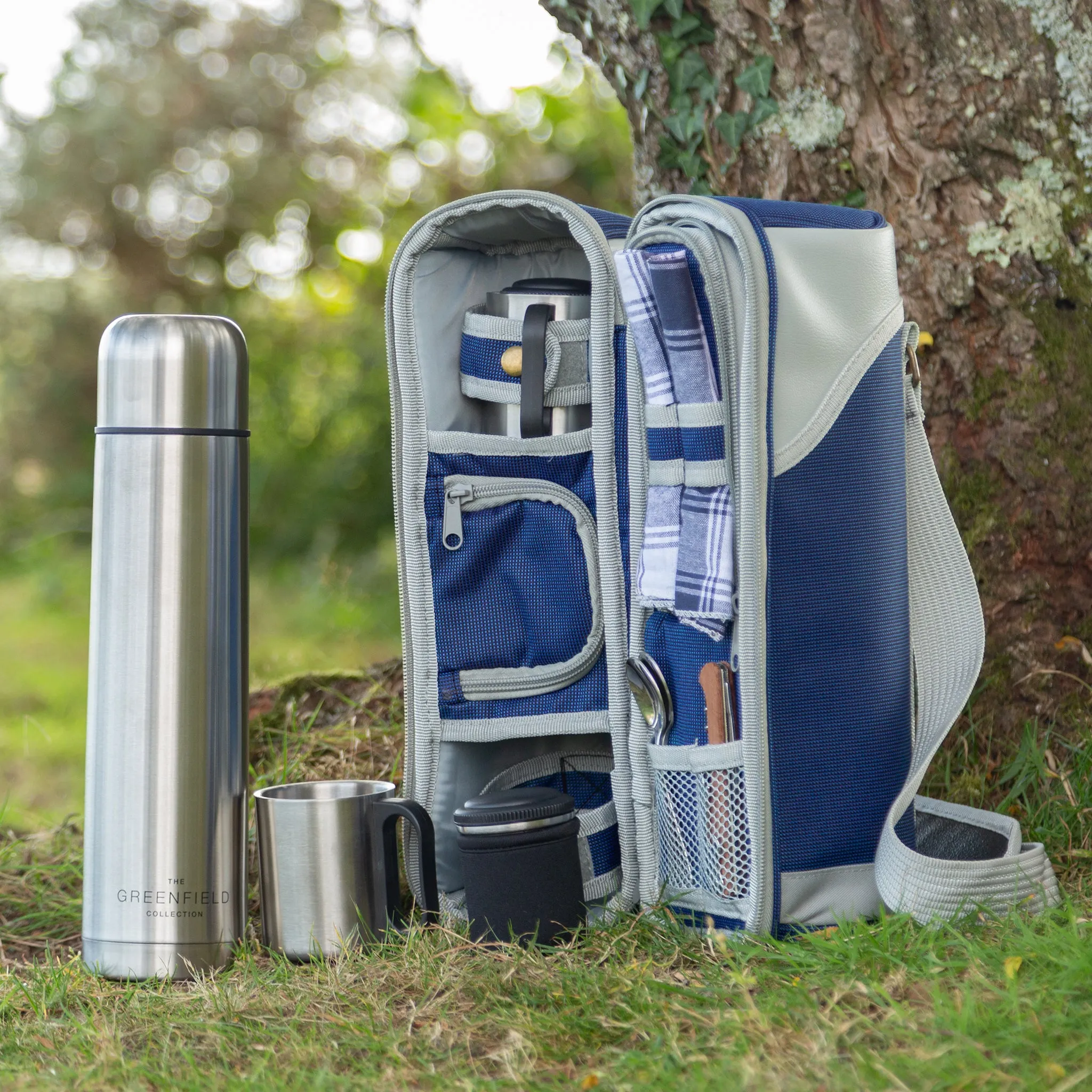 Deluxe Flask & Mug Picnic Set for Two People