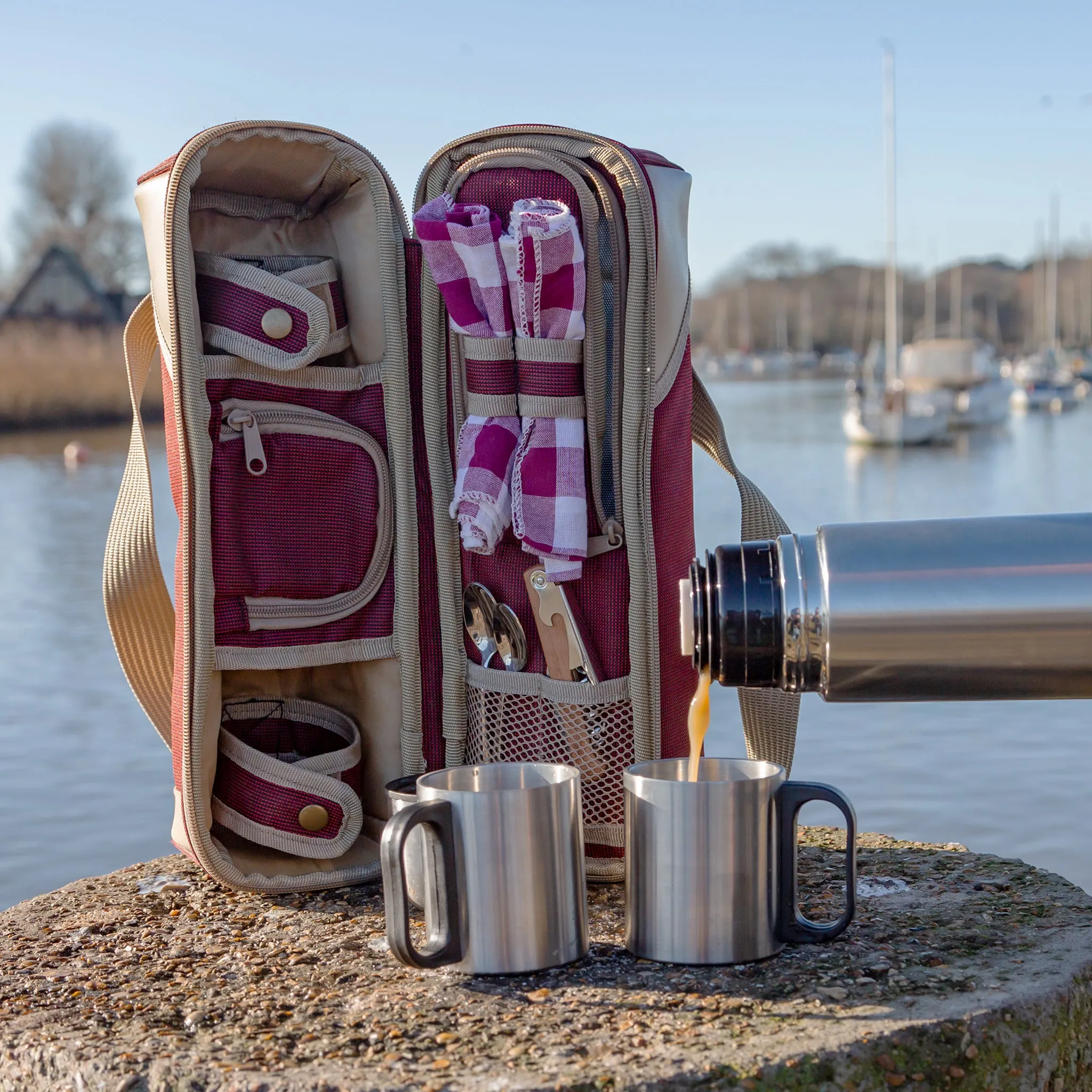 Deluxe Flask & Mug Picnic Set for Two People