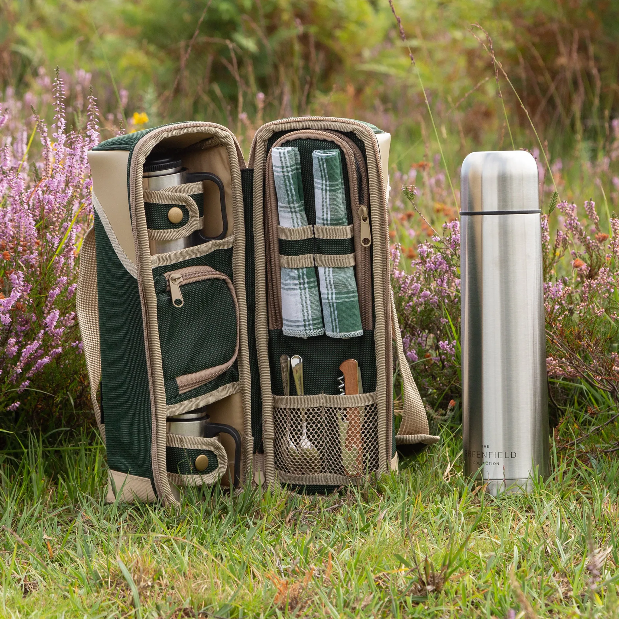 Deluxe Flask & Mug Picnic Set for Two People