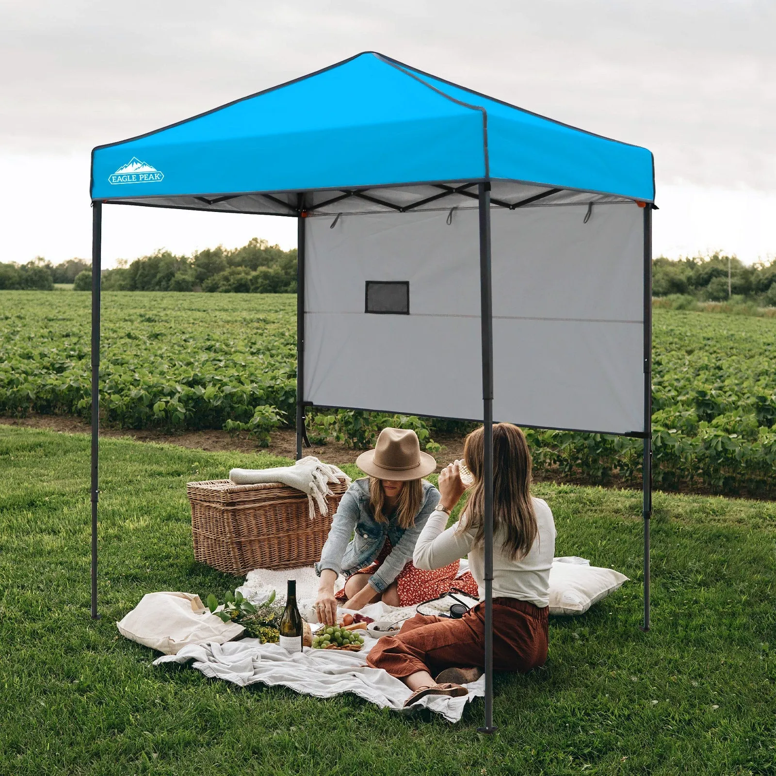 EAGLE PEAK Instant Pop Up Canopy with Adjustable Sun Wall 6x4 ft, Straight Lightweight Compact Portable Tent with Carry Bag