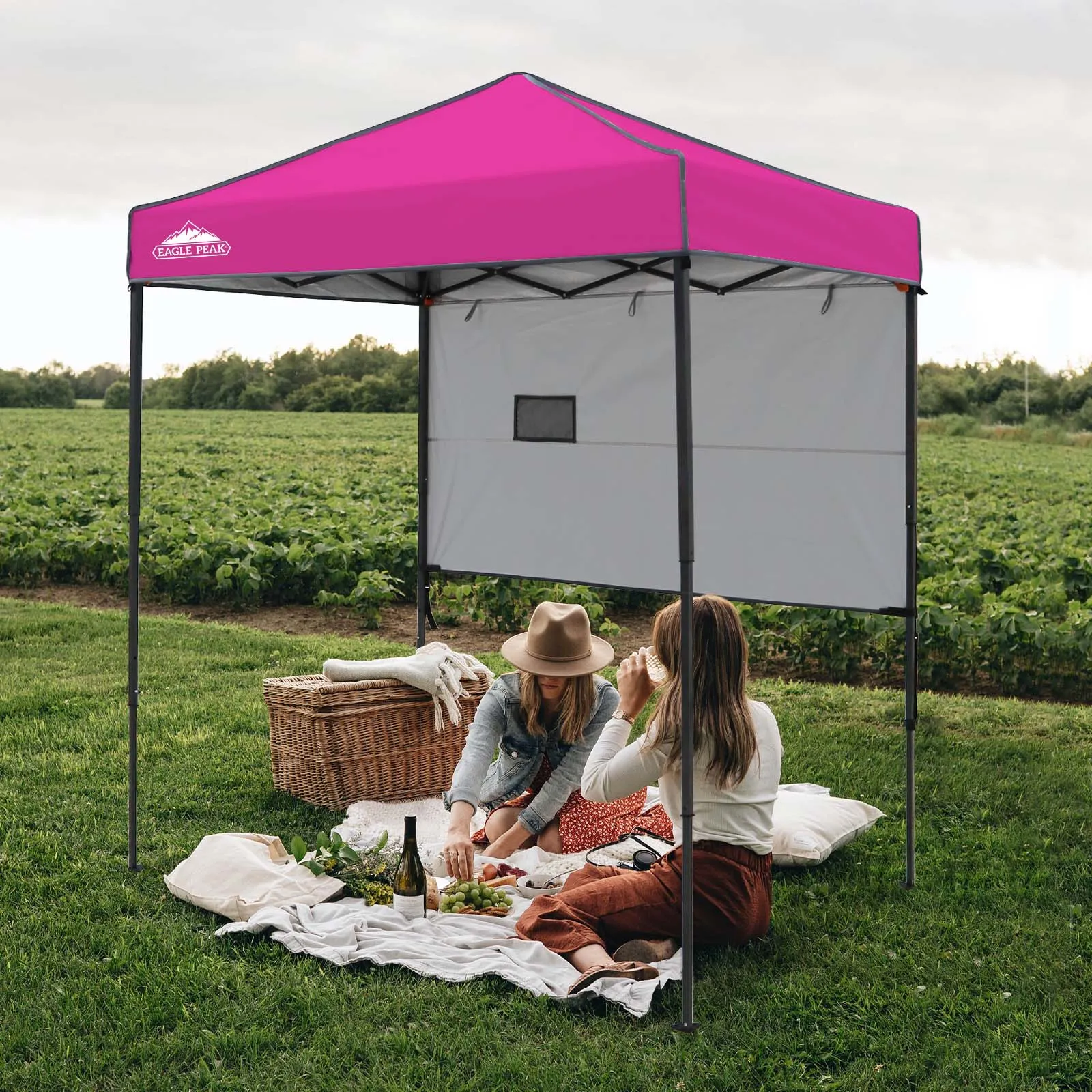 EAGLE PEAK Instant Pop Up Canopy with Adjustable Sun Wall 6x4 ft, Straight Lightweight Compact Portable Tent with Carry Bag