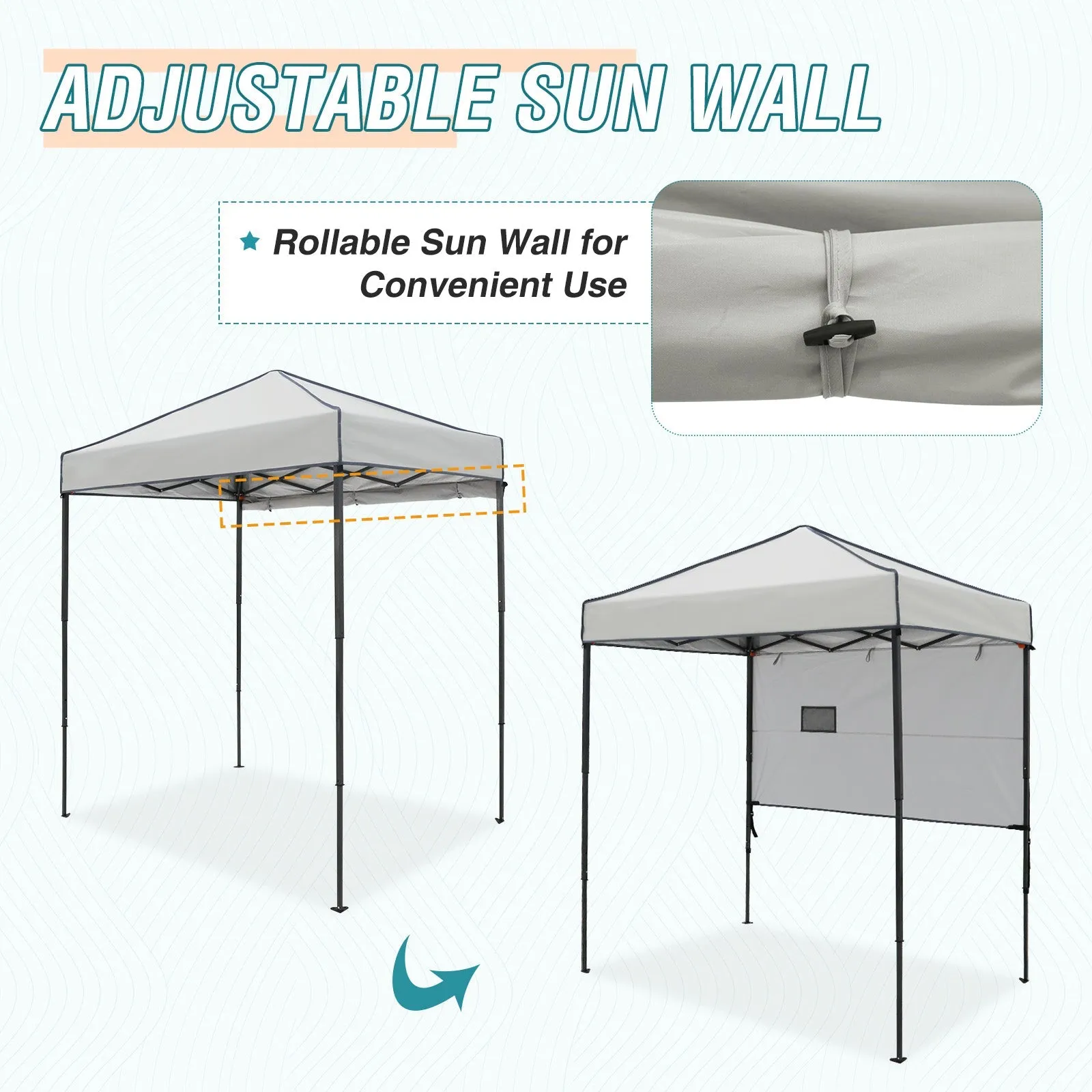 EAGLE PEAK Instant Pop Up Canopy with Adjustable Sun Wall 6x4 ft, Straight Lightweight Compact Portable Tent with Carry Bag