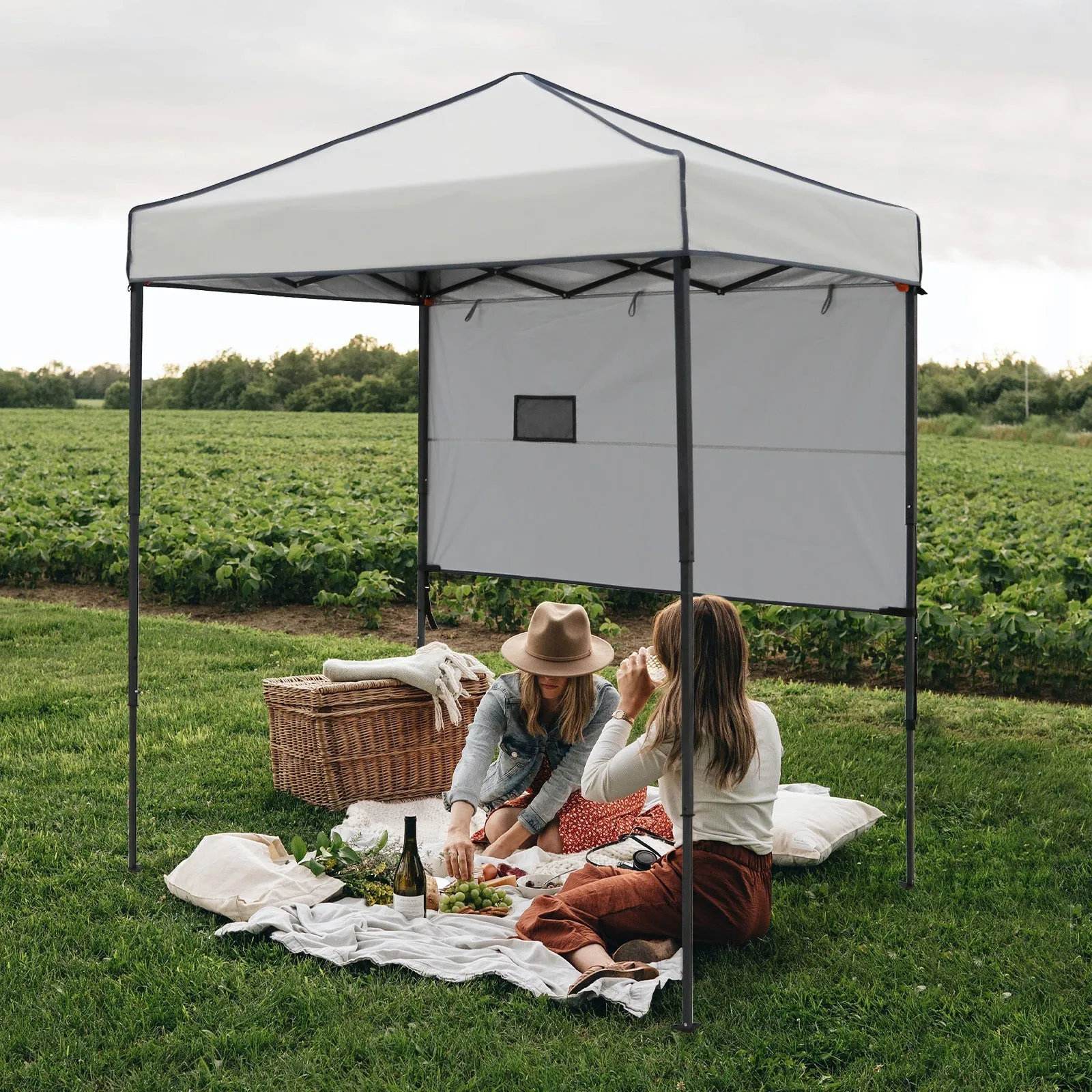 EAGLE PEAK Instant Pop Up Canopy with Adjustable Sun Wall 6x4 ft, Straight Lightweight Compact Portable Tent with Carry Bag