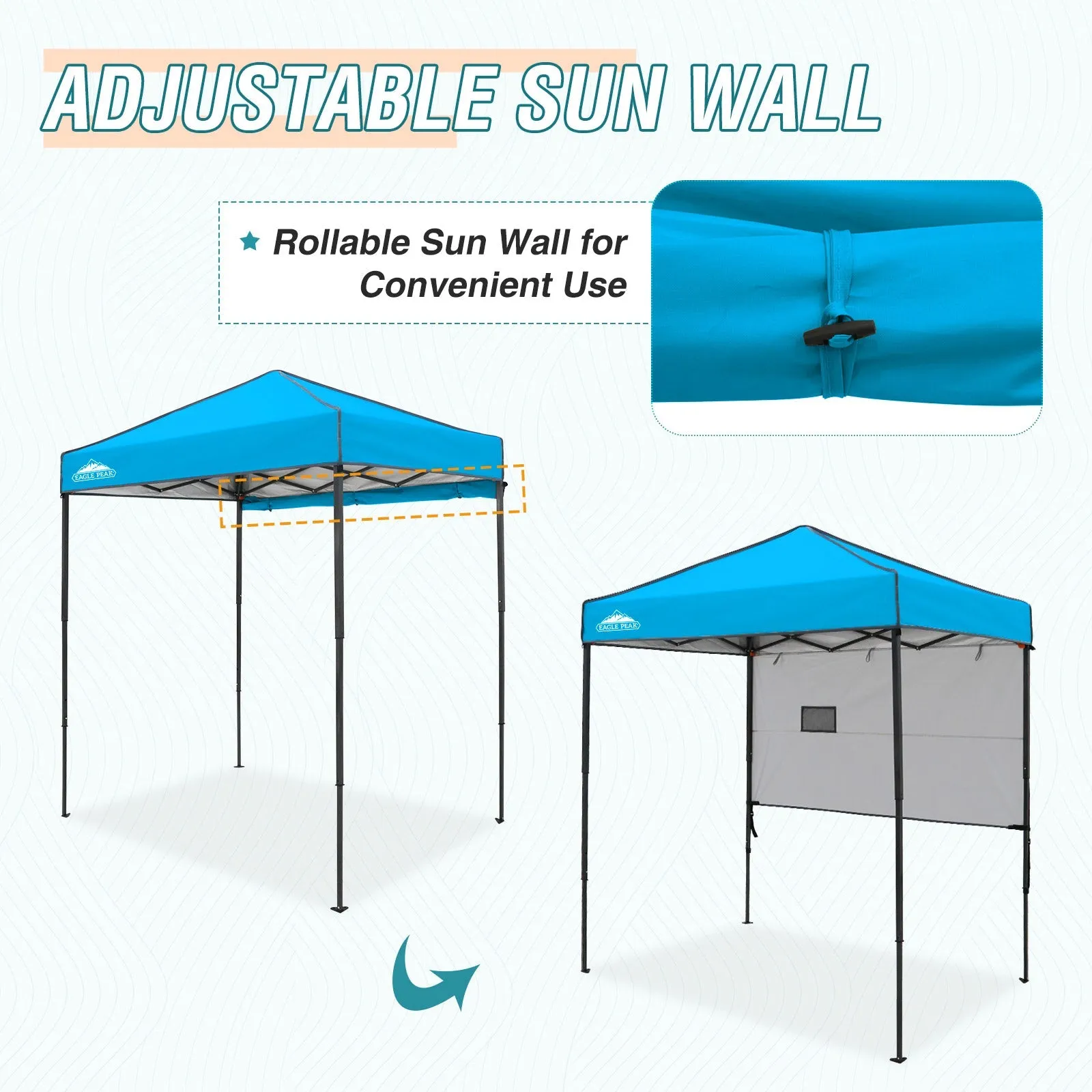 EAGLE PEAK Instant Pop Up Canopy with Adjustable Sun Wall 6x4 ft, Straight Lightweight Compact Portable Tent with Carry Bag