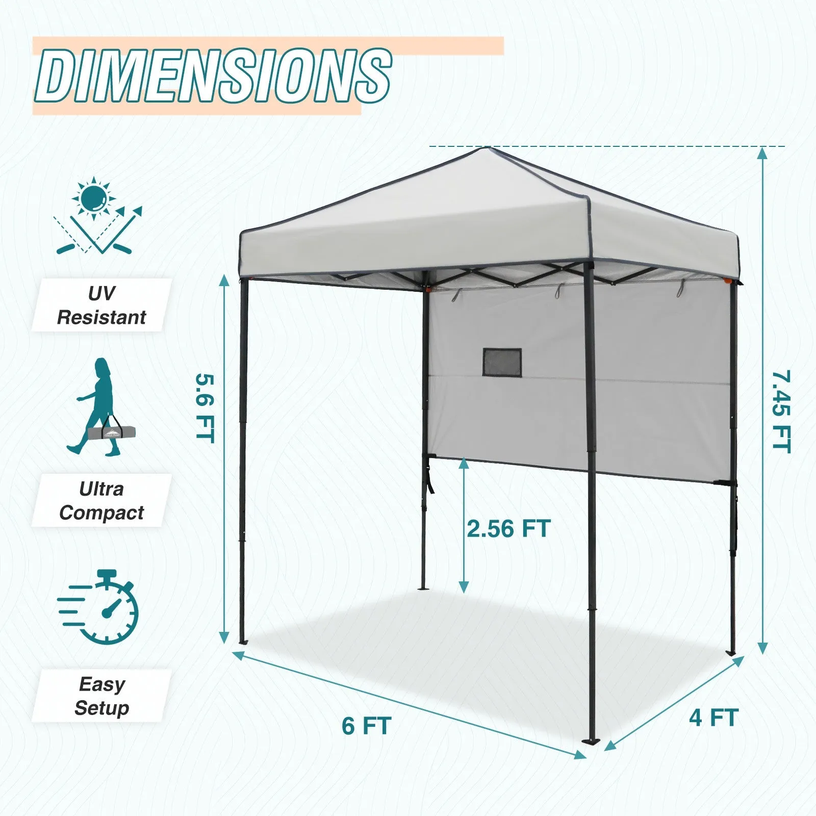 EAGLE PEAK Instant Pop Up Canopy with Adjustable Sun Wall 6x4 ft, Straight Lightweight Compact Portable Tent with Carry Bag