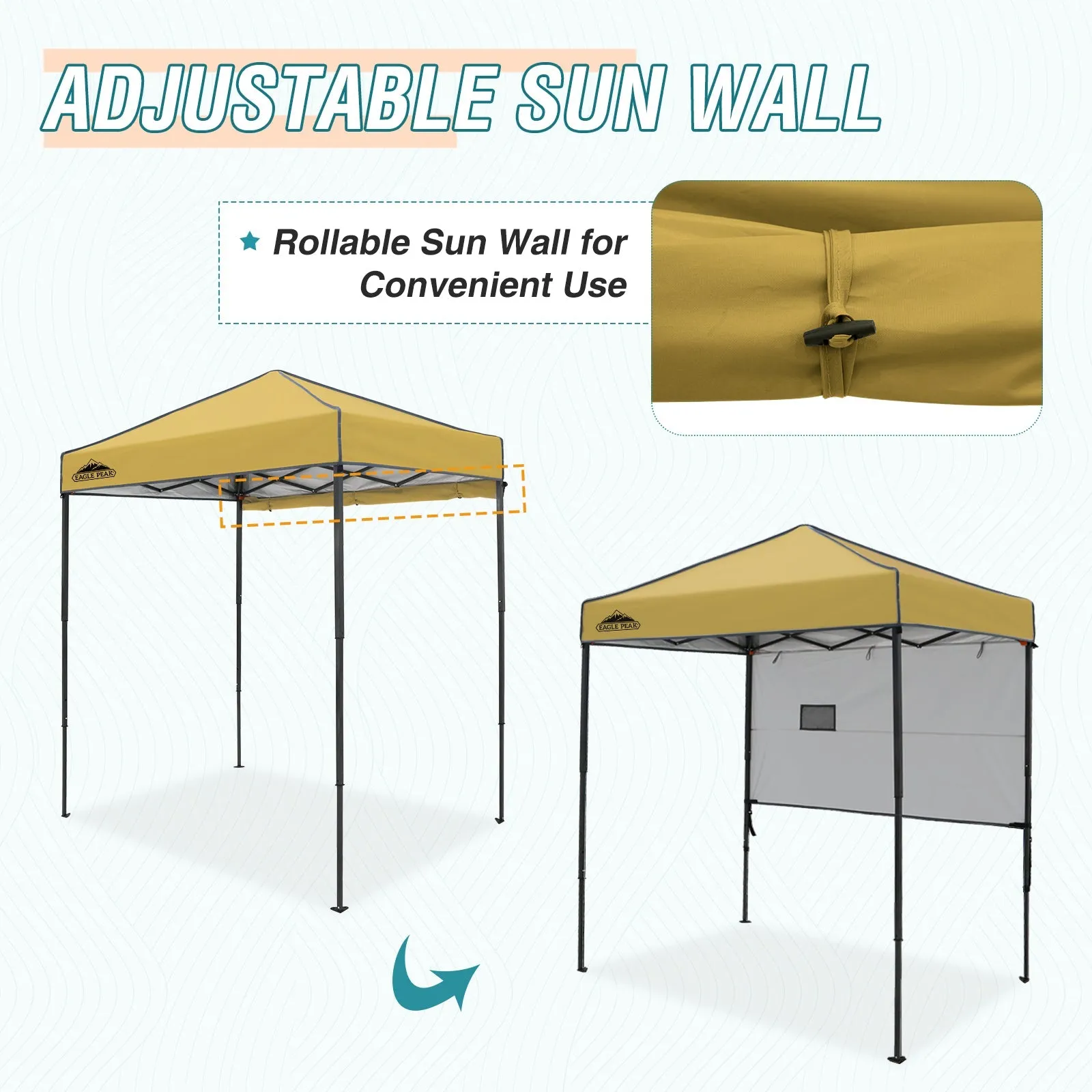 EAGLE PEAK Instant Pop Up Canopy with Adjustable Sun Wall 6x4 ft, Straight Lightweight Compact Portable Tent with Carry Bag