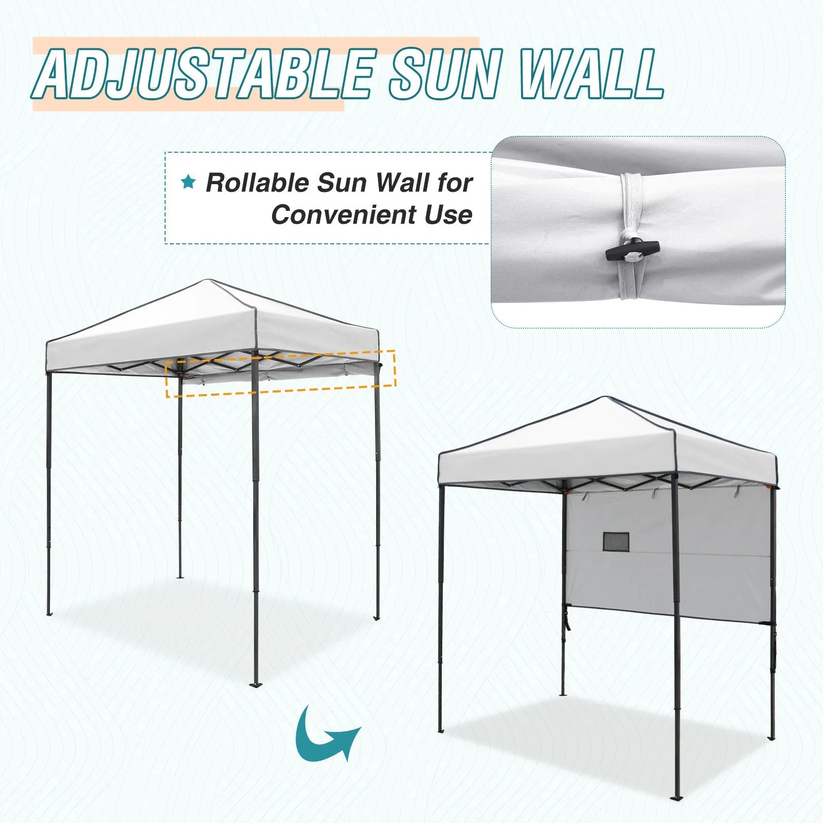 EAGLE PEAK Instant Pop Up Canopy with Adjustable Sun Wall 6x4 ft, Straight Lightweight Compact Portable Tent with Carry Bag