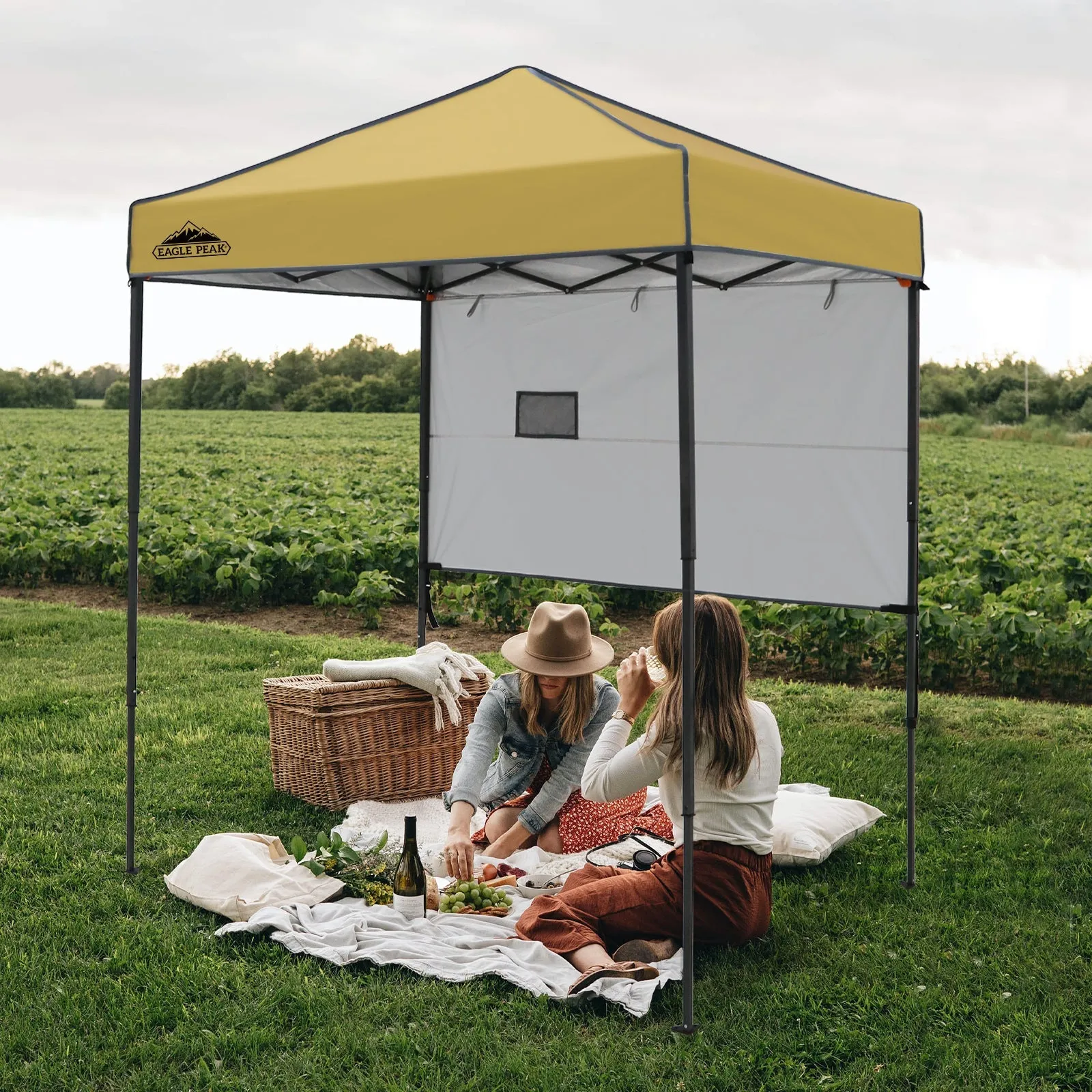 EAGLE PEAK Instant Pop Up Canopy with Adjustable Sun Wall 6x4 ft, Straight Lightweight Compact Portable Tent with Carry Bag