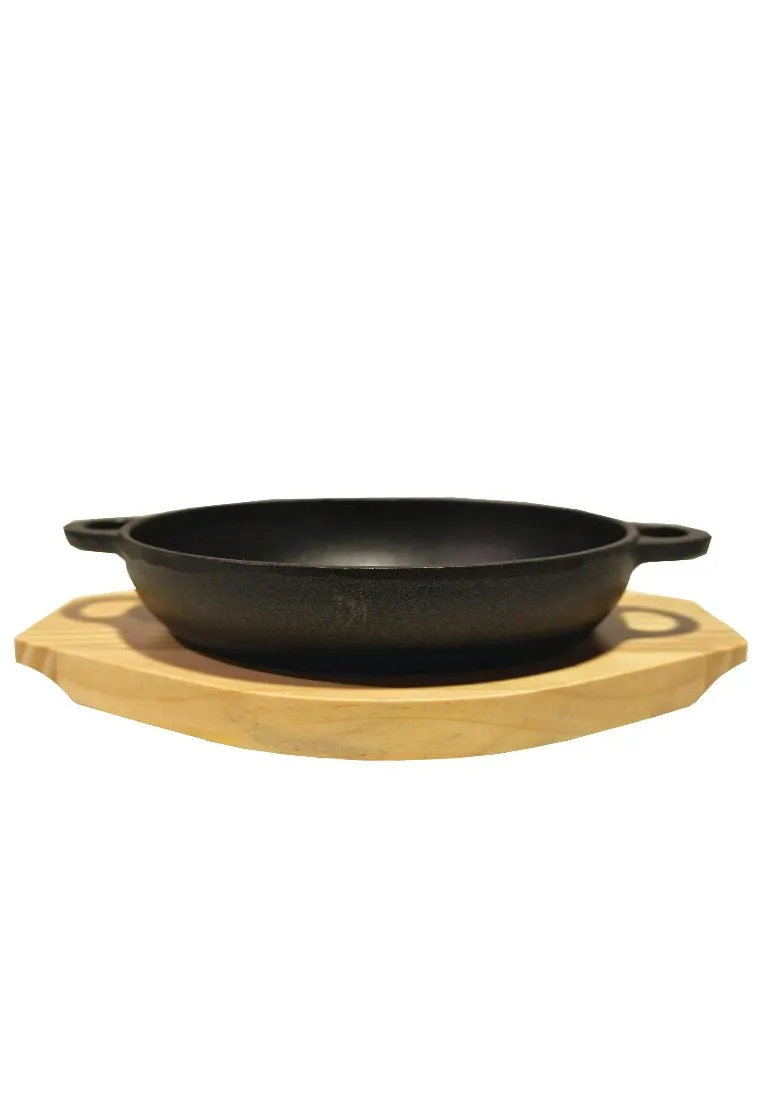 Edge Round Sizzling Plate with Wood Holder (KW128)