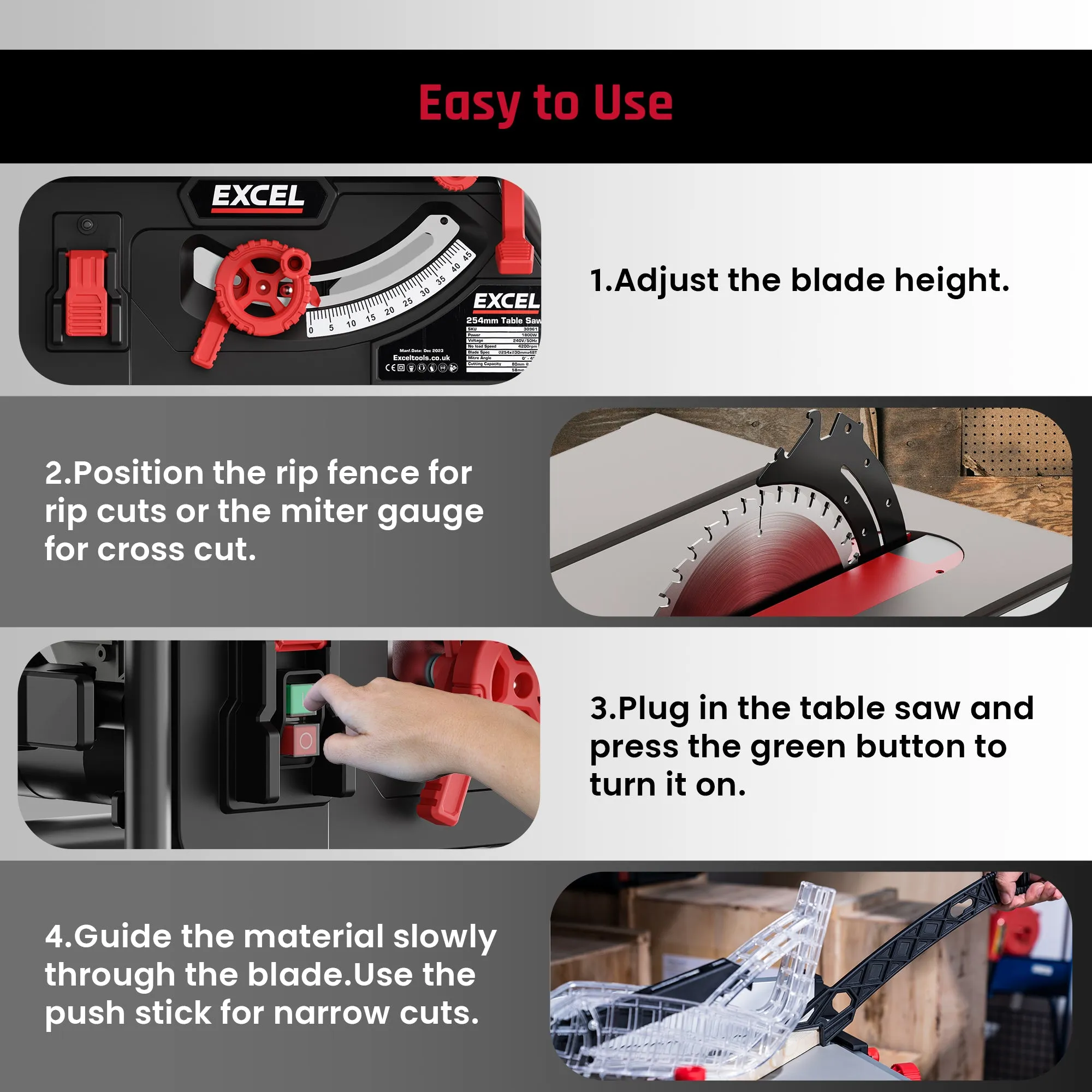 Excel 254mm Portable Table Saw 240V/1800W