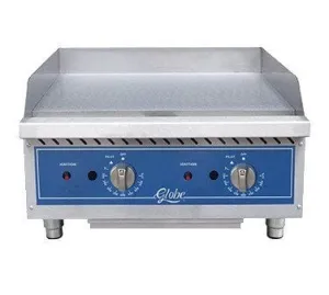 Globe GG24TG 24? Wide Gas Countertop Griddle With Two Burners And Thermostatic Controls - 60,000 BTU