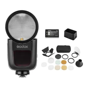 Godox V1-O Round Head Flash for Olympus   AK-R1 Accessory Head Kit - Bundle