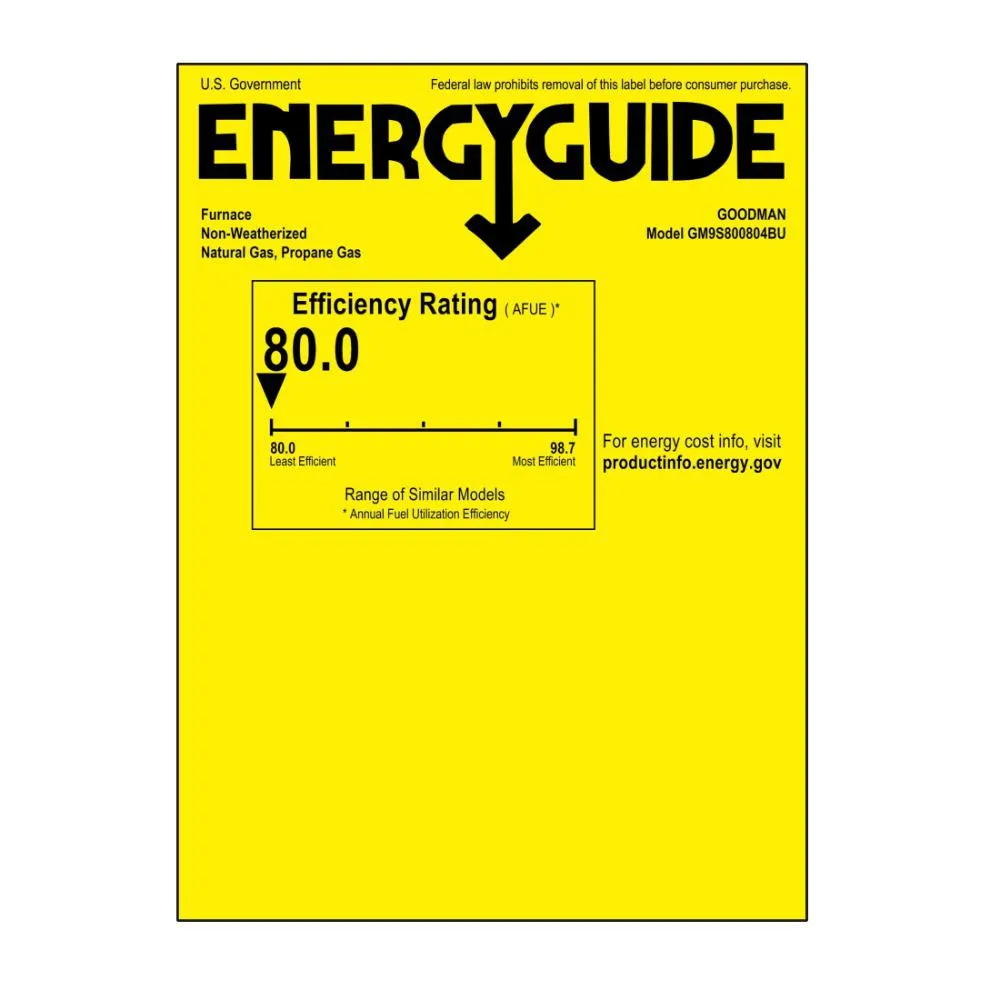 Goodman 80% AFUE 80,000 BTU Single Stage Ultra Low NOx Gas Furnace - Upflow/Horizontal - 17.5" Cabinet