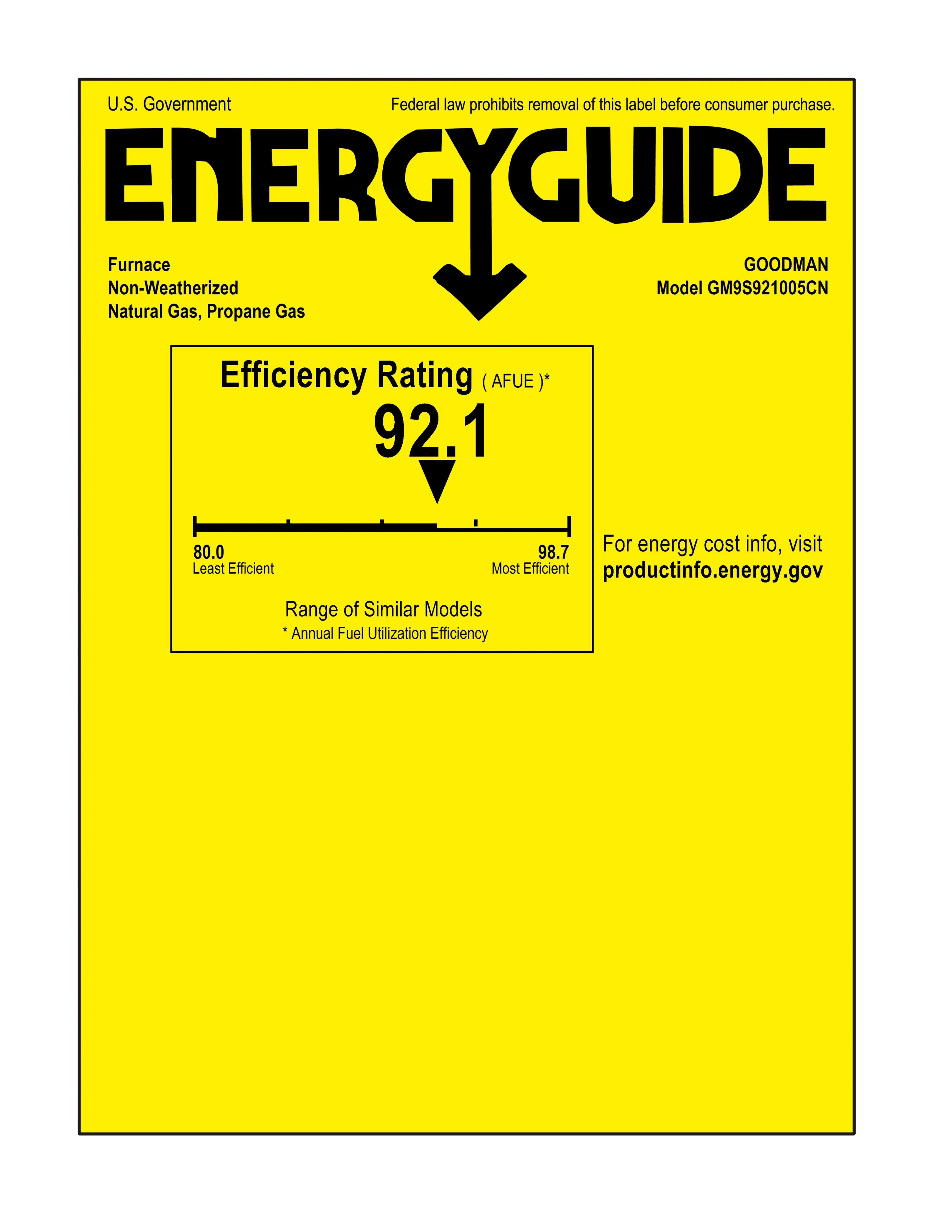 Goodman 92% AFUE 100,000 BTU Single Stage Low NOx Gas Furnace - Upflow/Horizontal - 2,000 CFM