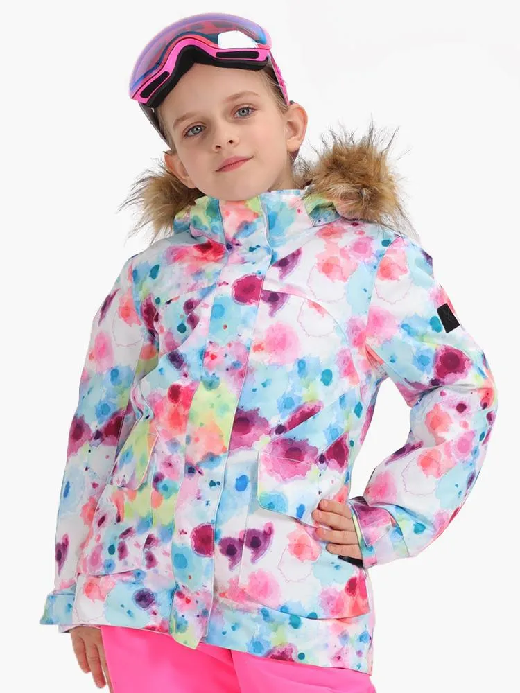 Kids Winter Snowboard Jacket Colorful Camouflage Vibrant Lines