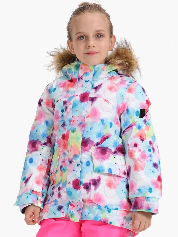 Kids Winter Snowboard Jacket Colorful Camouflage Vibrant Lines