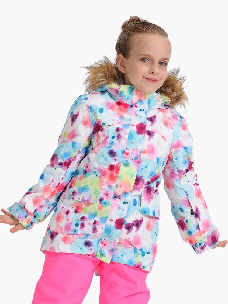 Kids Winter Snowboard Jacket Colorful Camouflage Vibrant Lines