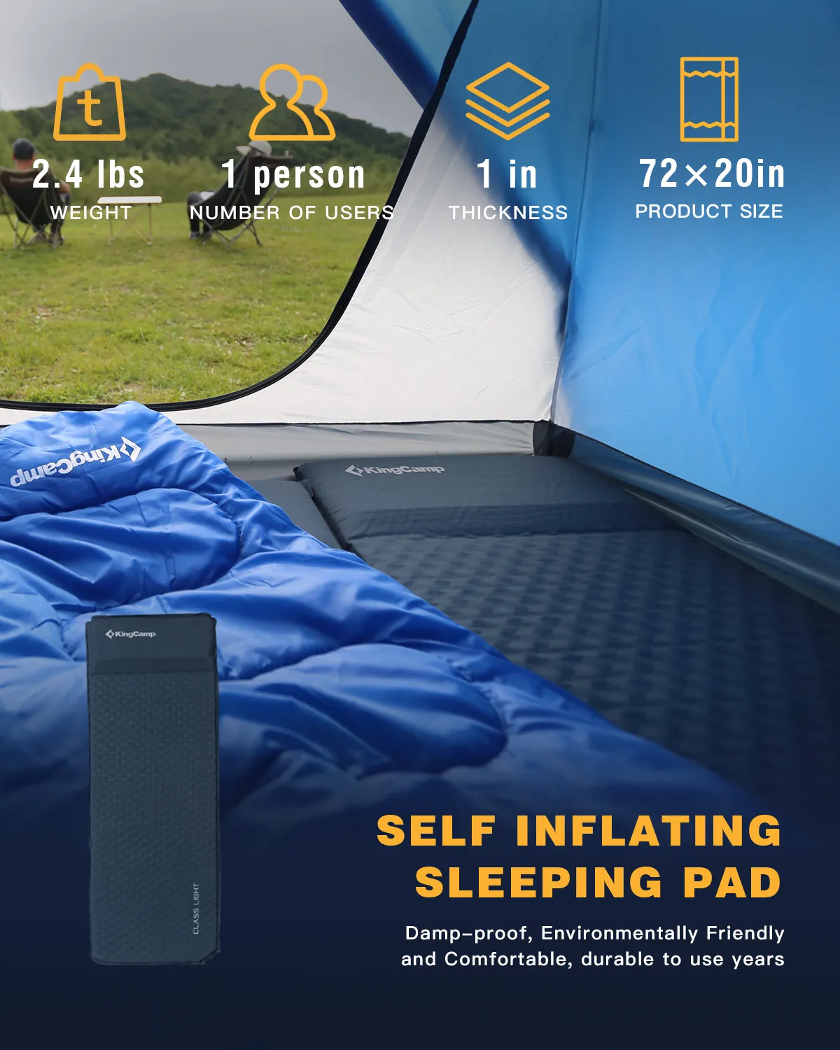 KingCamp Self-Inflating Sleeping Pads with Pillow