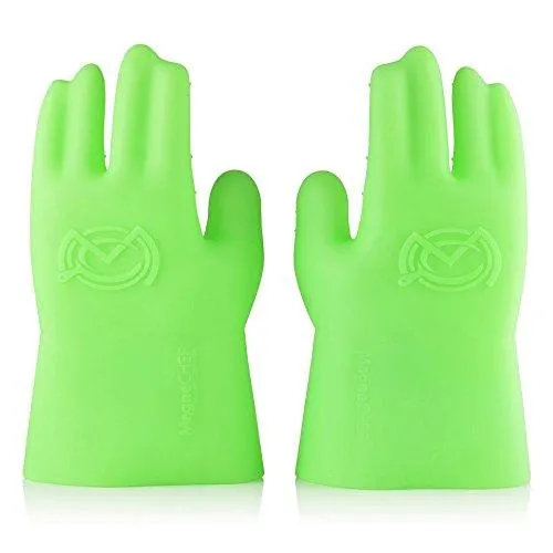 MagneChef Ez On-Ez Off BBQ Magnet Glove/Mitt Patented; Glow in the dark; Grip Waves, Heat/ Water Resistant, Food Grade Silicone Cooking Glove Grilling, Frying, Baking, Smoking, Dishwasher Safe-- Green