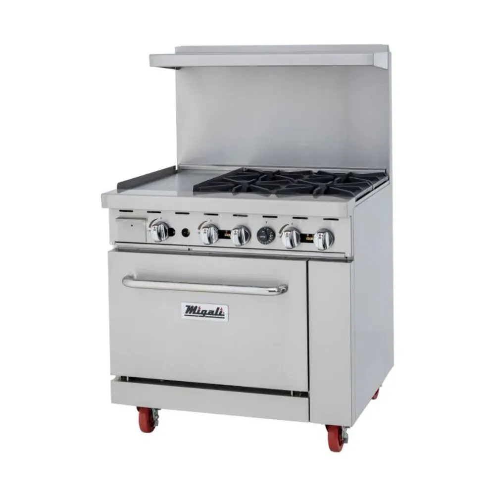 Migali C-RO4-12GL-LP 36” Four Burner Liquid Propane Range with 12” Griddle