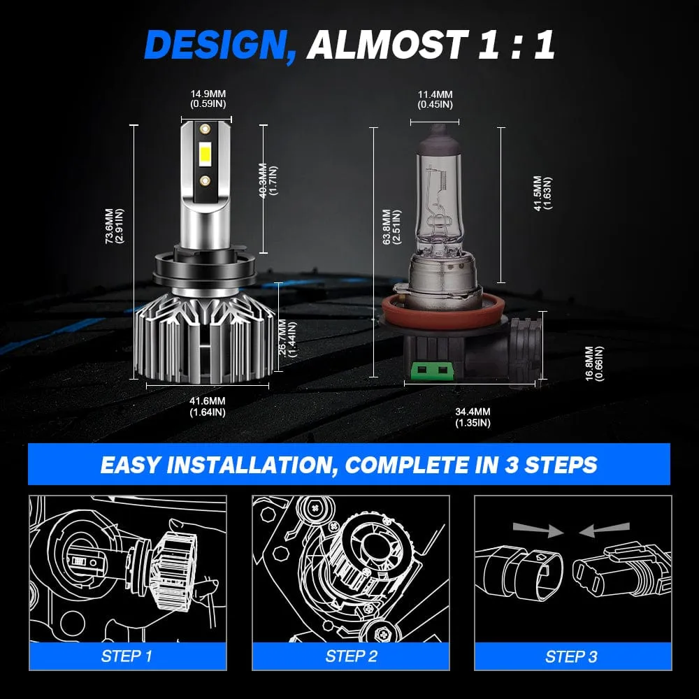 N11 Standard Series | H11 H8 H9 LED Bulbs Cost-Effective 60W 13000LM 6500K White | 2 Bulbs