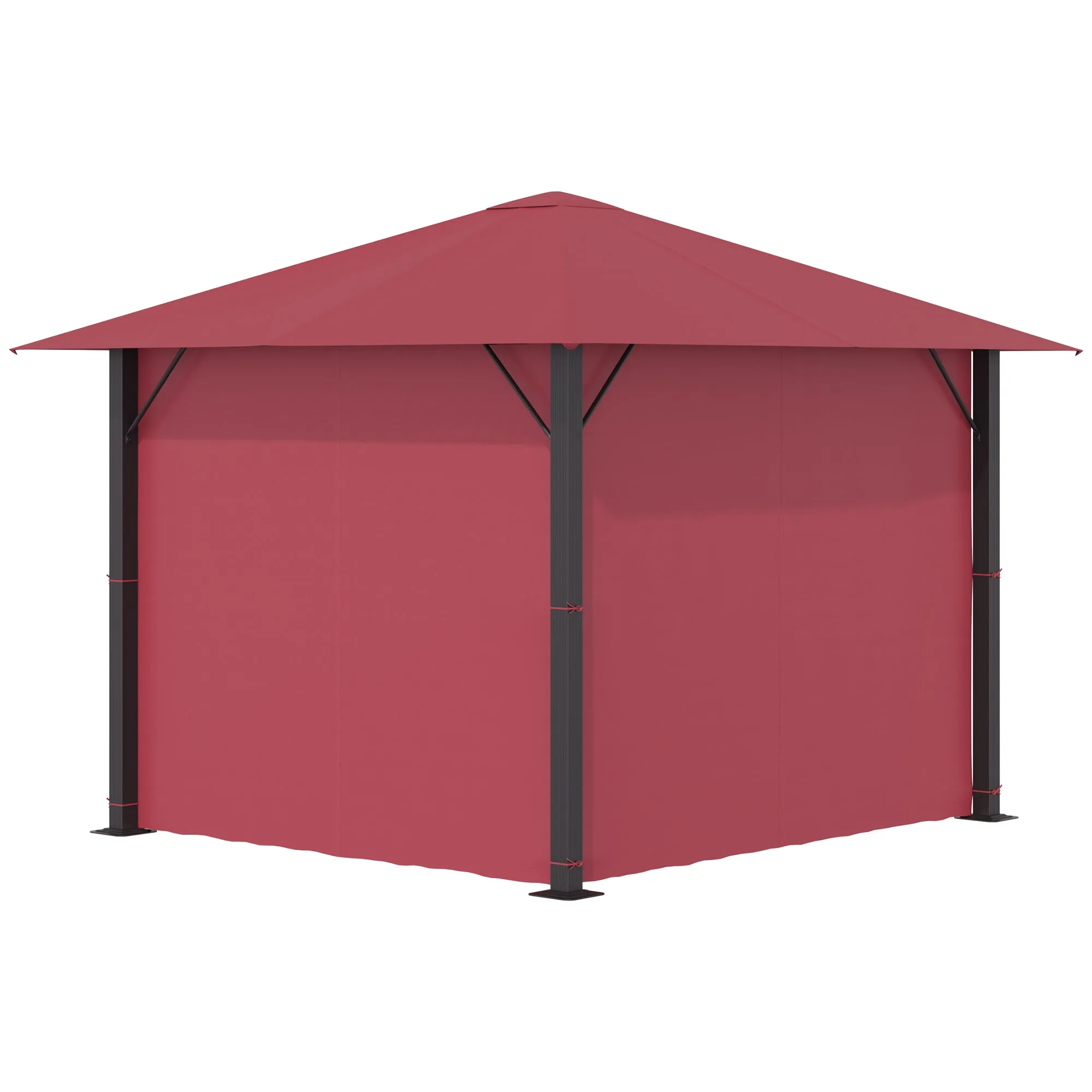 Ofena 10 x 10 ft Patio Gazebo Aluminum Frame with Sidewalls - Red