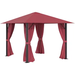 Ofena 10 x 10 ft Patio Gazebo Aluminum Frame with Sidewalls - Red