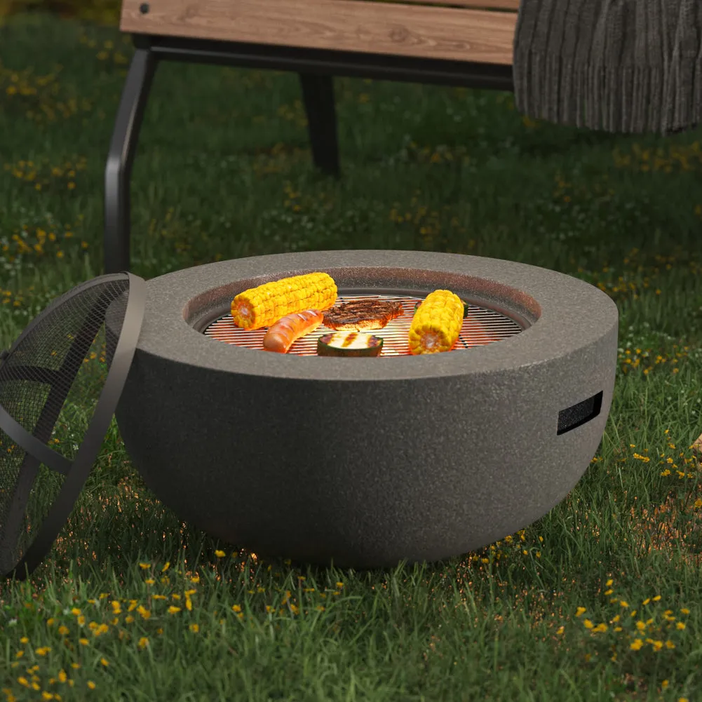 Outdoor Metal Round Fire Pit Patio Wood Burning Fires Garden BBQ Grill