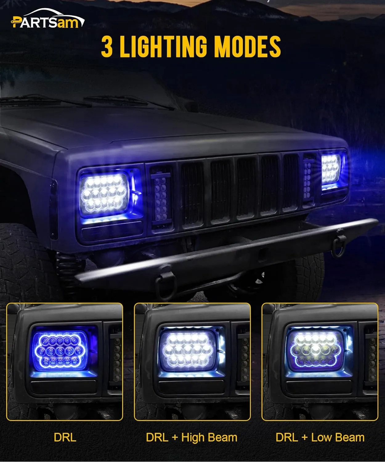 Partsam 2PCS H6054 LED Headlights 7x6 5x7 Headlamp Anti-glare Hi/Low Sealed Beam with Blue DRL Lights Compatible with Jeep Cherokee XJ Wrangler YJ Ford Chevy GMC Toyota Nissan Dodge etc