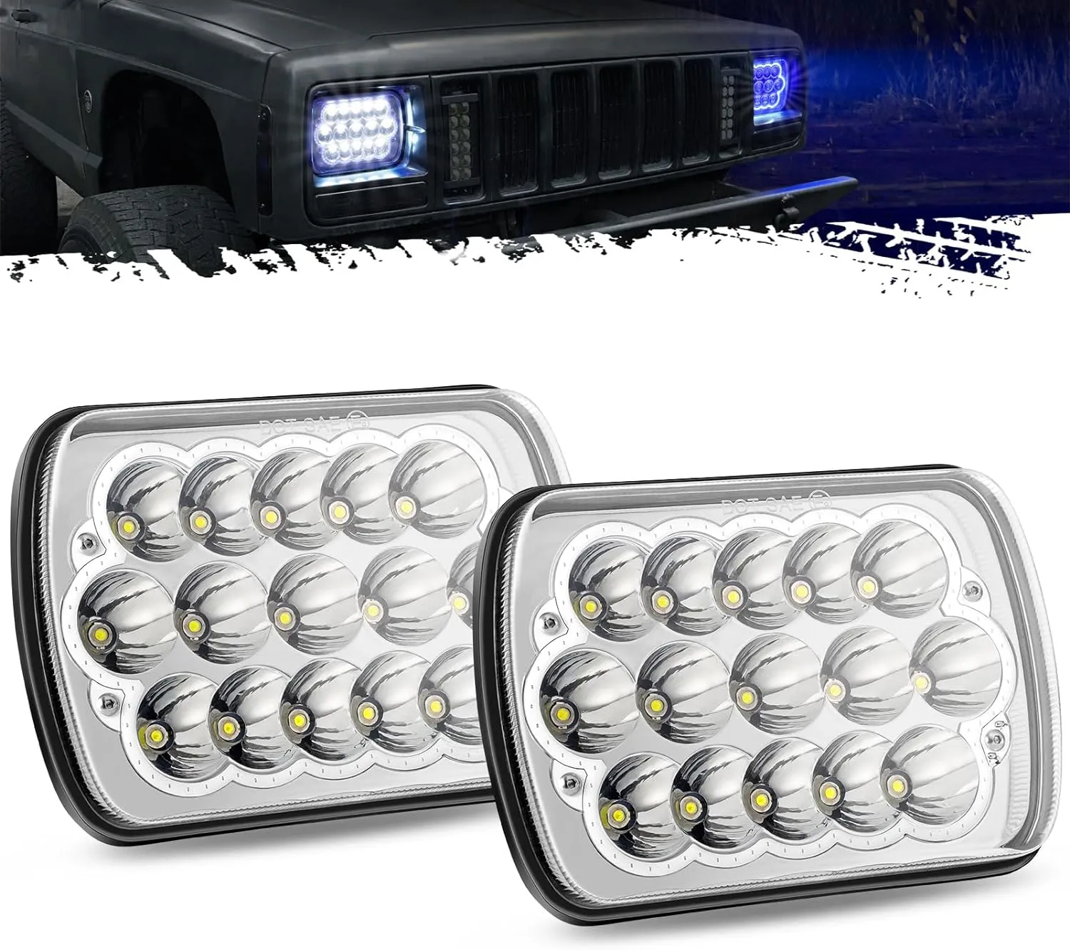 Partsam 2PCS H6054 LED Headlights 7x6 5x7 Headlamp Anti-glare Hi/Low Sealed Beam with Blue DRL Lights Compatible with Jeep Cherokee XJ Wrangler YJ Ford Chevy GMC Toyota Nissan Dodge etc