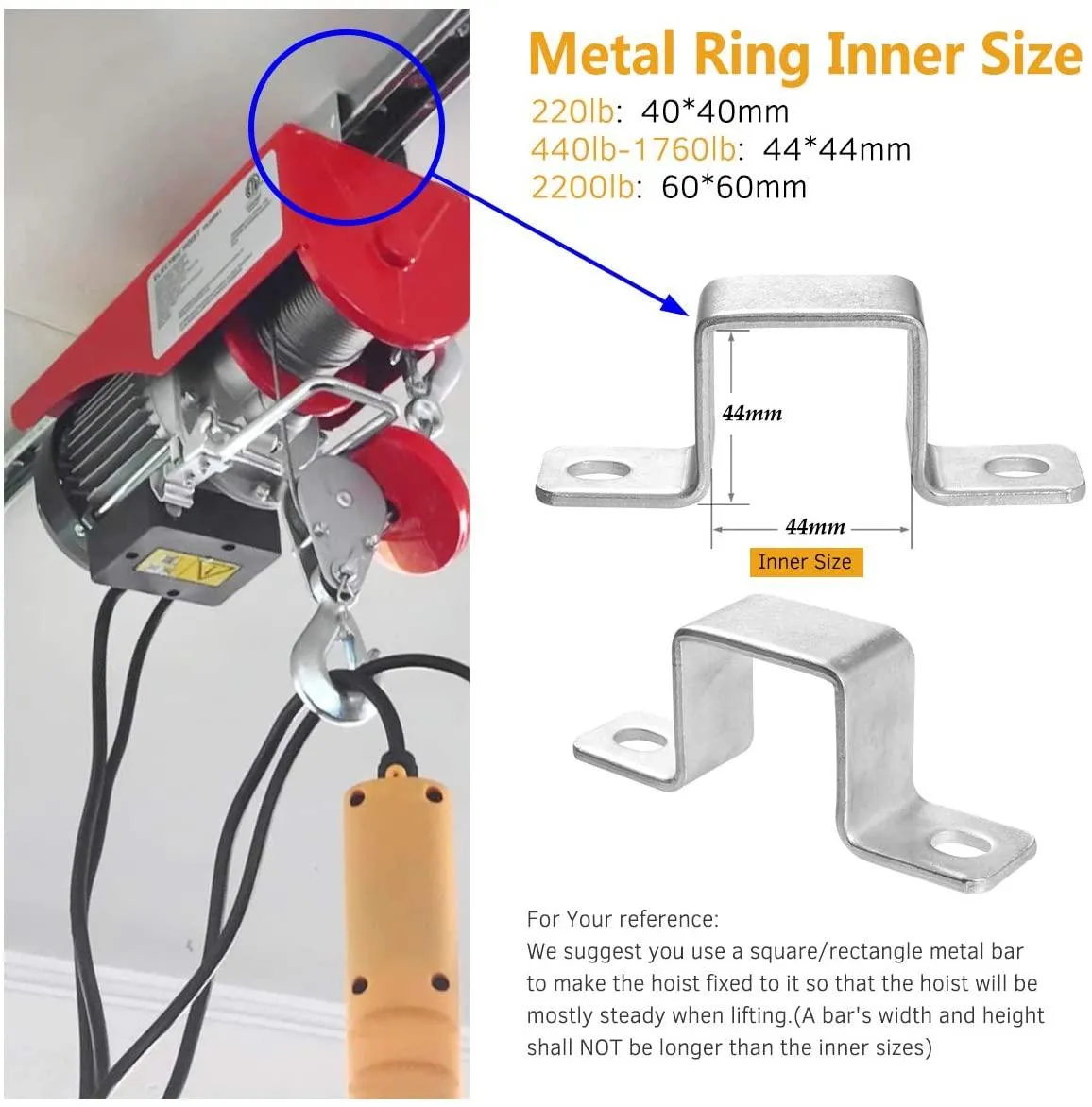 Partsam 880 lbs Lift Electric Hoist Crane Remote Control Power System, Zinc-Plated Steel Wire Overhead Crane Garage Ceiling Pulley Winch w/Straps (w/Emergency Stop Switch)