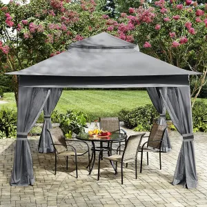 Patio Gazebo Outdoor Pop up Gazebo with Mesh Walls (13X13 Dark Gray)