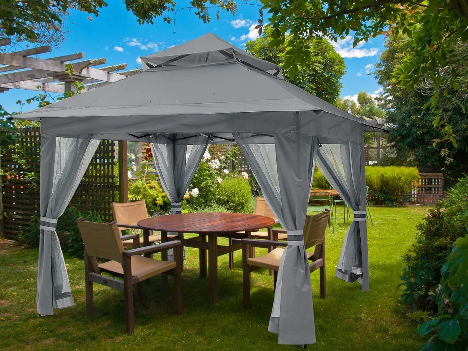 Patio Gazebo Outdoor Pop up Gazebo with Mesh Walls (13X13 Dark Gray)